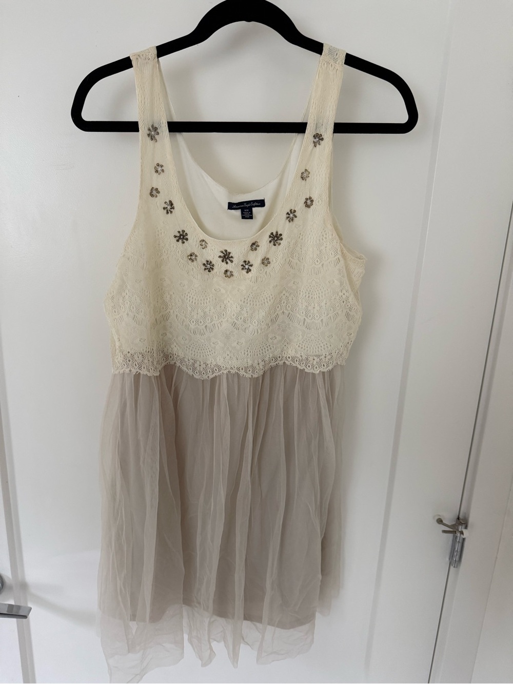 American Eagle Outfitters Cream Lace Embellished Dress medium